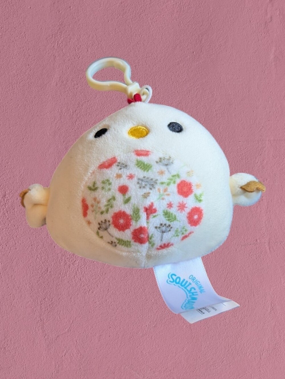 Squishmallows White Floral Chick Clip Keychain